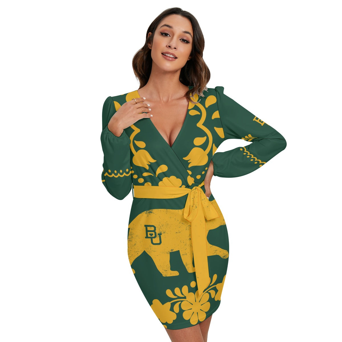 Women's Waco University Bears Long Sleeve Dress With Waist Belt
