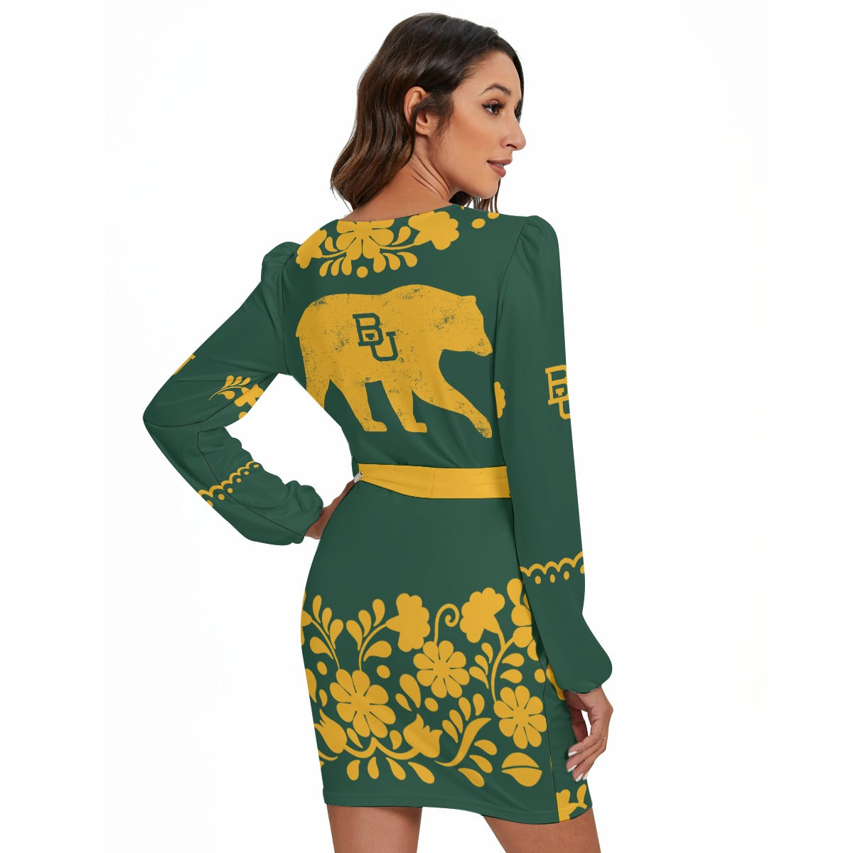 Women's Waco University Bears Long Sleeve Dress With Waist Belt