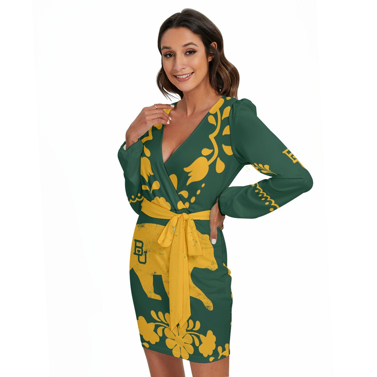 Women's Waco University Bears Long Sleeve Dress With Waist Belt