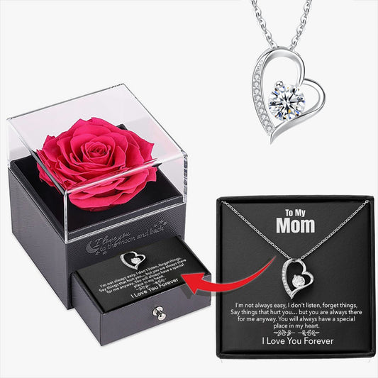 Rose Box with Hearts Necklace