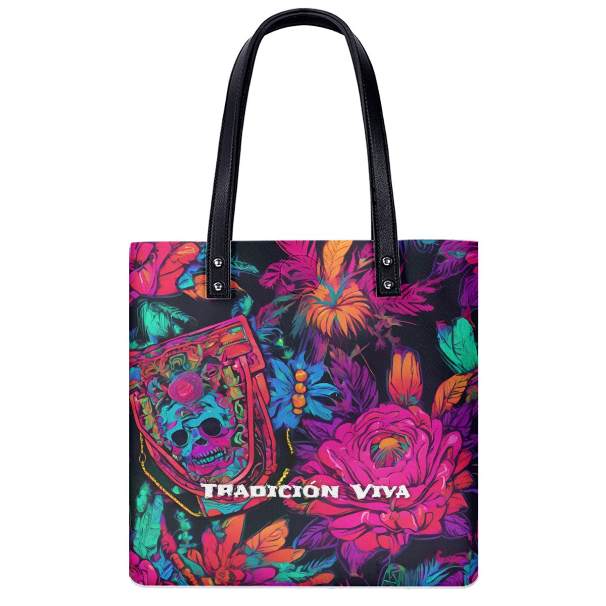 Mexican Tote Bag Tradicion Viva Boho Beach PU Shoulder Bag