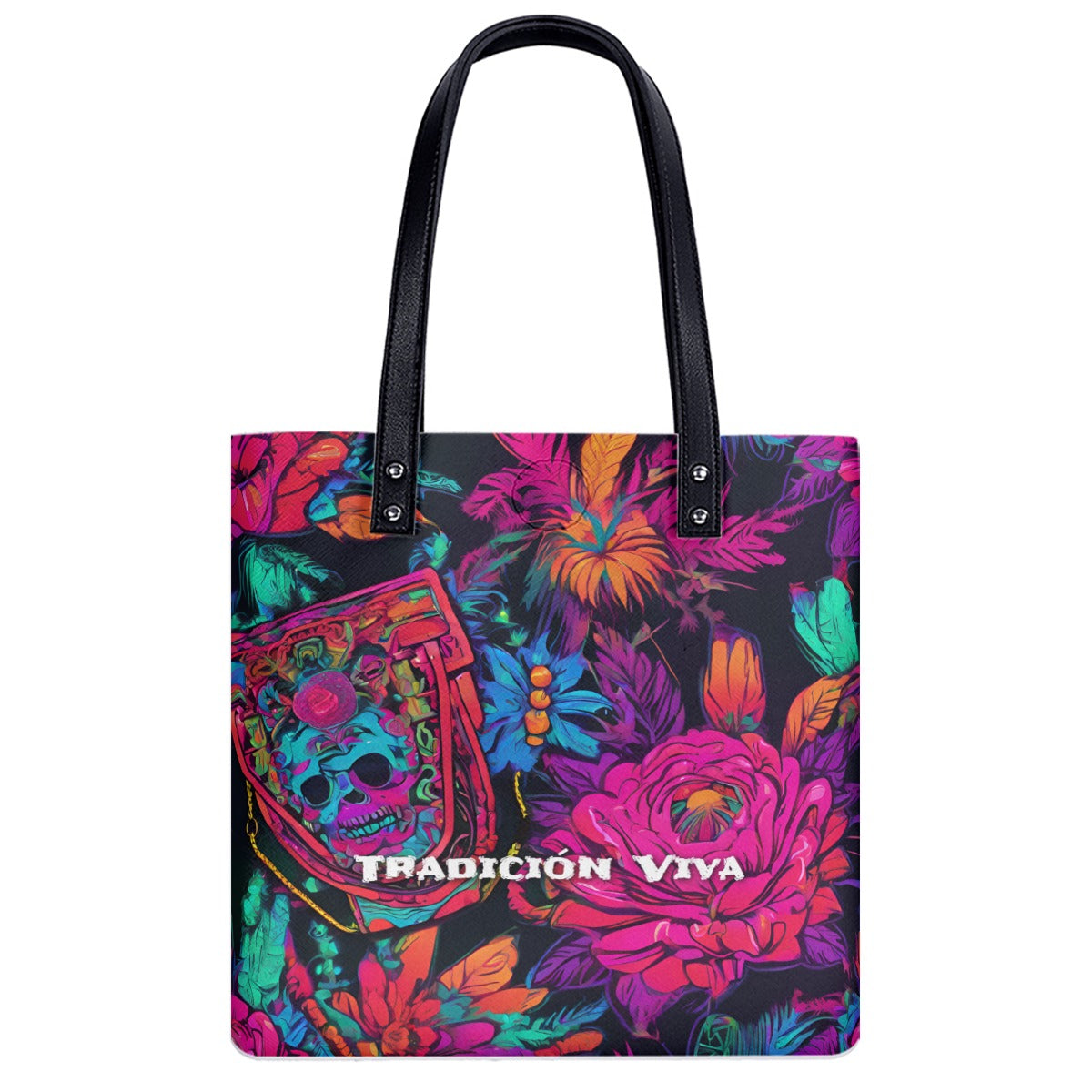 Mexican Tote Bag Tradicion Viva Boho Beach PU Shoulder Bag