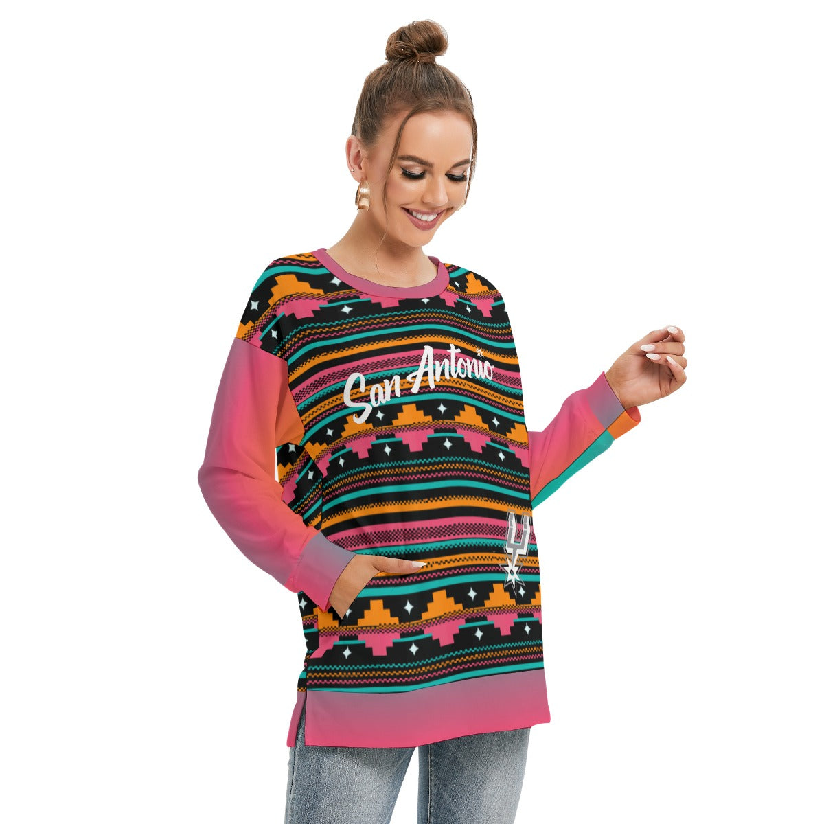 Women's San Antonio Basketball Side Split O-neck Sweatshirt