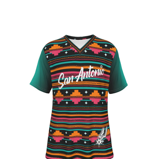 San Antonio Basketball Sarape Inspired V-Neck T-Shirt