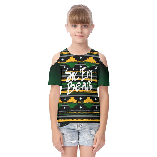 Kids Waco University Cold Shoulder T-shirt With Ruffle Sleeves