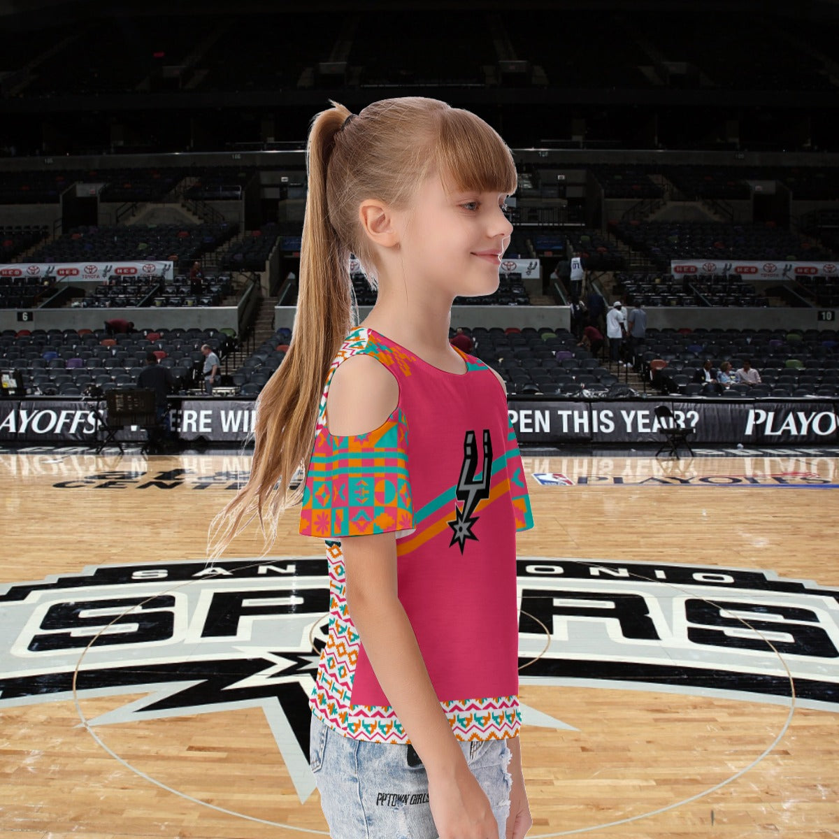 Spurs Kid's Cold Shoulder T-shirt With Ruffle Sleeves