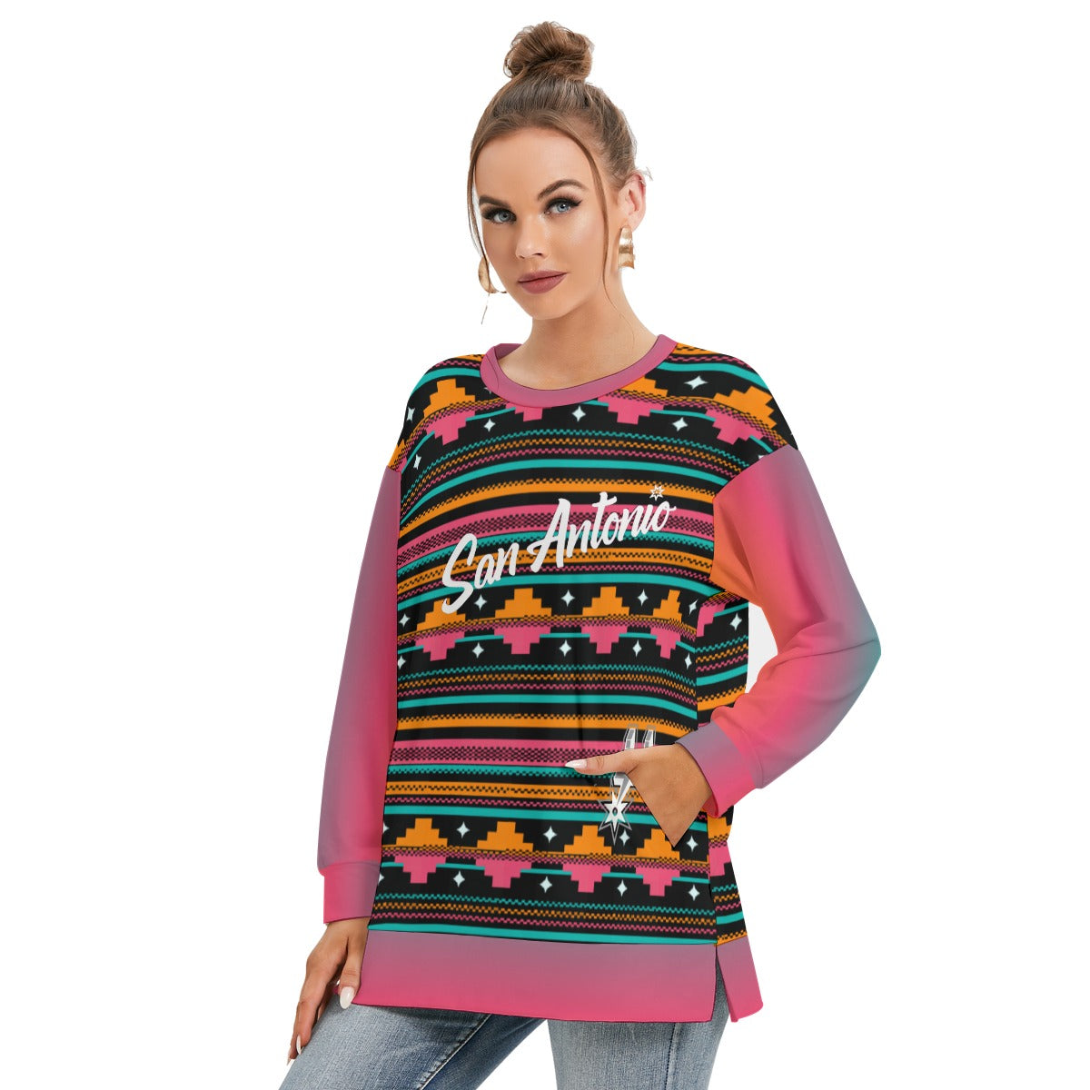 Women's San Antonio Basketball Side Split O-neck Sweatshirt