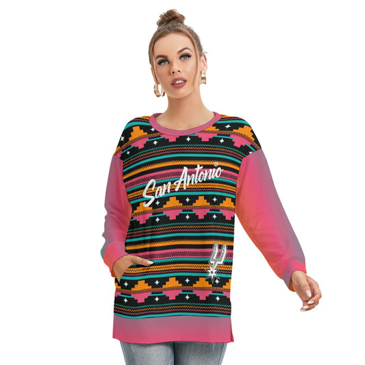 Women's San Antonio Basketball Side Split O-neck Sweatshirt