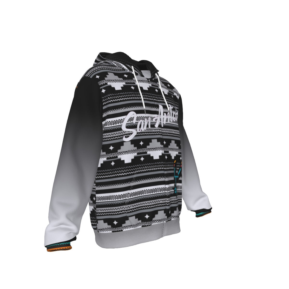 San Antonio Serape Style Basketball Zip Up Hoodie With Pocket